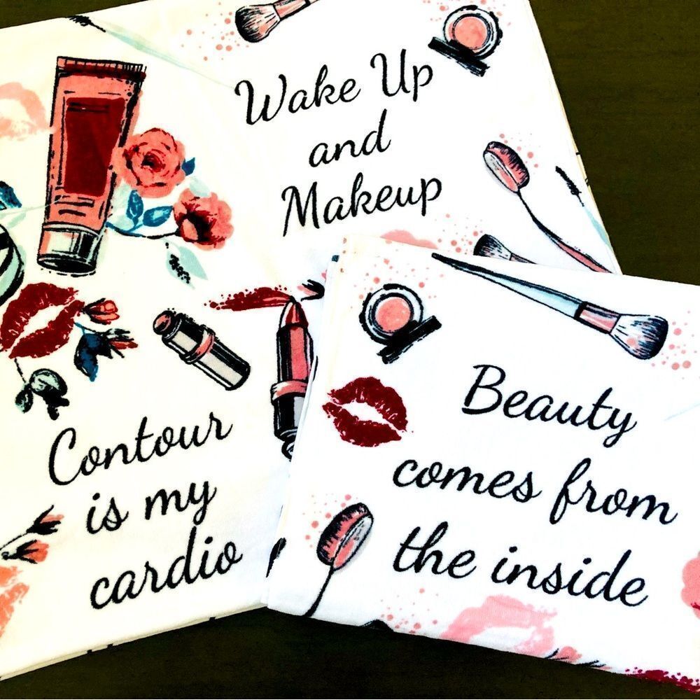 Makeup Cosmetics Beauty Print Inspirational Quotes Bath Towels Set